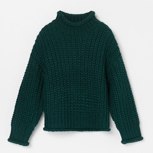 Zielony sweter dziewczęcy Reserved bez wzorów 