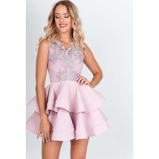 Sukienka różowa bez rękawów mini z wiskozy rozkloszowana 