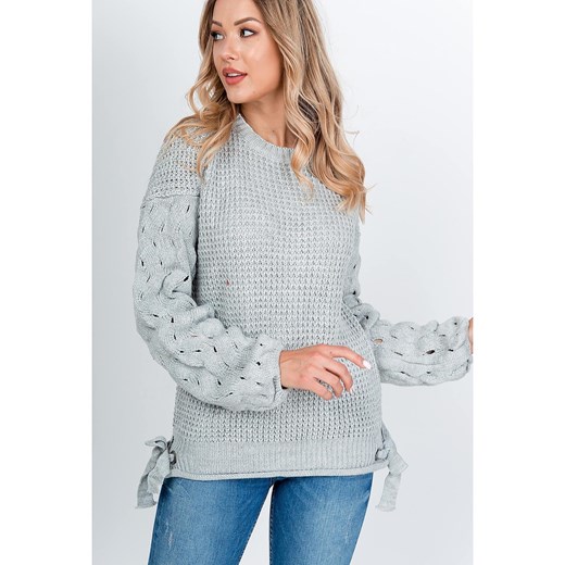 Sweter damski bez wzorów wełniany z okrągłym dekoltem 