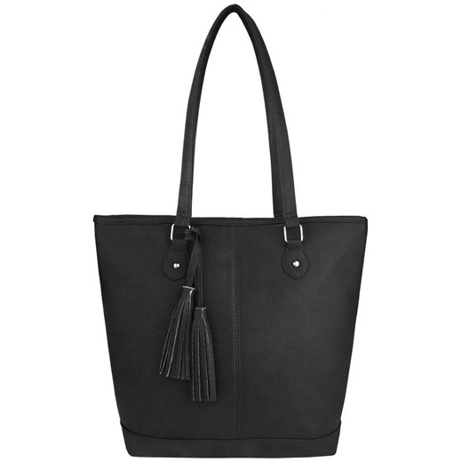 Shopper bag ze zdobieniami na ramię czarna mieszcząca a7 z frędzlami 
