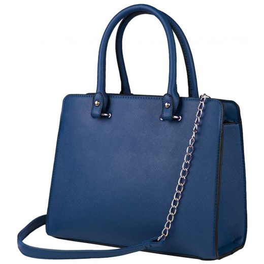 Shopper bag niebieska bez dodatków ze skóry ekologicznej elegancka matowa 