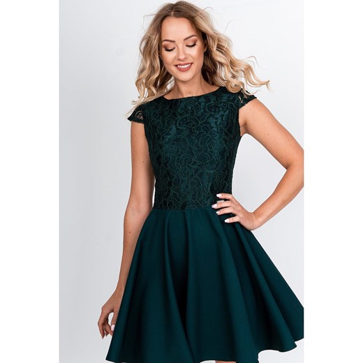 Sukienka bez rękawów zielona elegancka rozkloszowana mini 