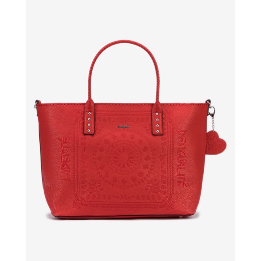 Shopper bag Desigual na ramię czerwona z tłoczeniem z breloczkiem 