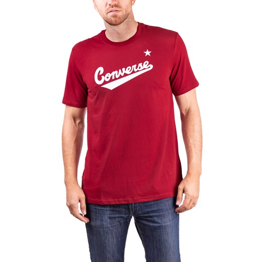 T-shirt męski Converse czerwony z krótkim rękawem z napisami 