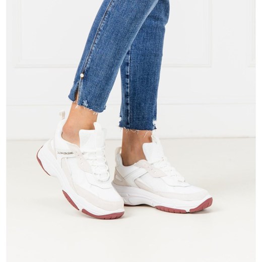 Sneakersy damskie Calvin Klein beżowe na platformie bez wzorów skórzane 