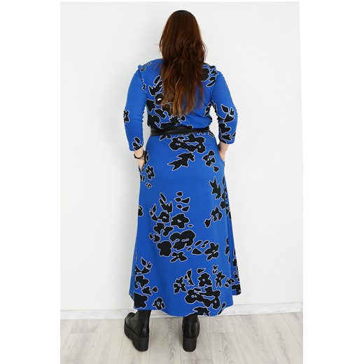 Sukienka Elona maxi niebieska w czarne kwiaty  Soybella 40/42 N-Fashion