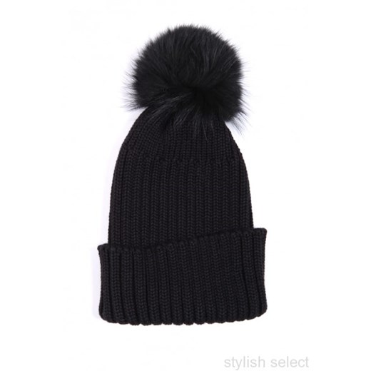 Northland czapka pompon z lisa stylishselect czarny bawełniane