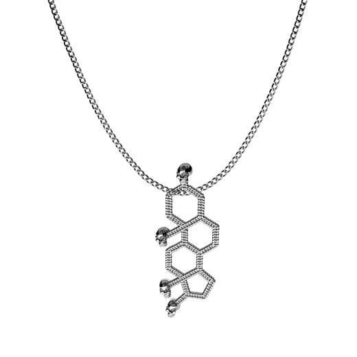 Srebrny naszyjnik testosteron, wzór chemiczny 925 : Długość (cm) - 70, Kolor pokrycia srebra - Pokrycie Czarnym Rodem