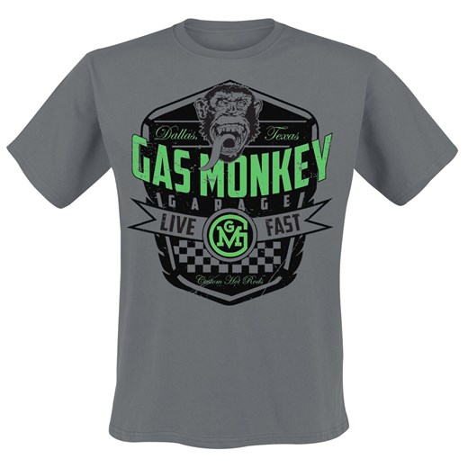 T-shirt męski szary Gas Monkey Garage na jesień z krótkim rękawem 
