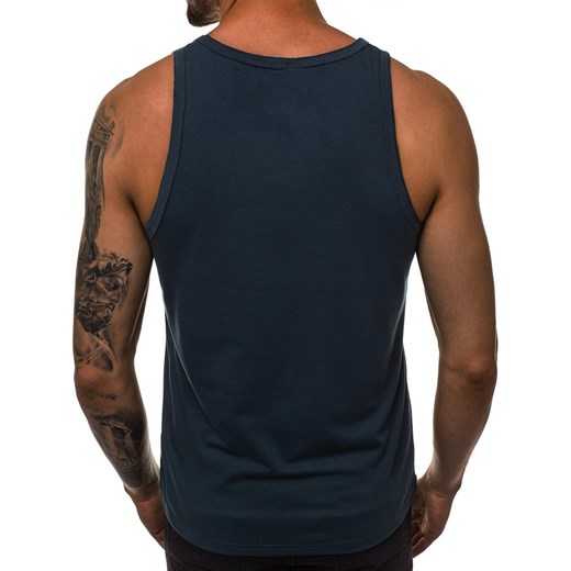 T-shirt męski Ozonee bez rękawów granatowy gładki 