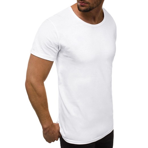 T-shirt męski Ozonee biały bez wzorów z krótkim rękawem bawełniany 