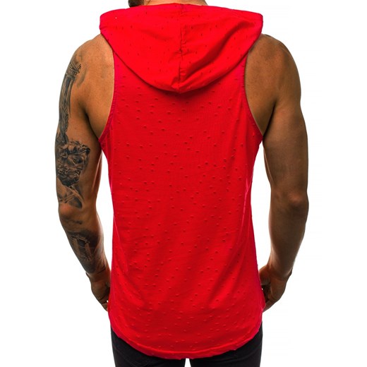 T-shirt męski Ozonee bawełniany czerwony bez rękawów 