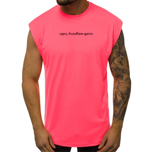 T-shirt męski Ozonee różowy bez rękawów z napisem 