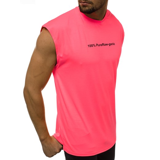 T-shirt męski Ozonee z napisem różowy bez rękawów 
