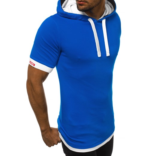 T-shirt męski Ozonee bez wzorów niebieski z krótkim rękawem 