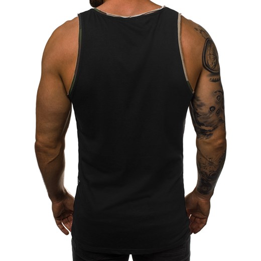T-shirt męski czarny Ozonee we wzór moro bez rękawów w militarnym stylu 
