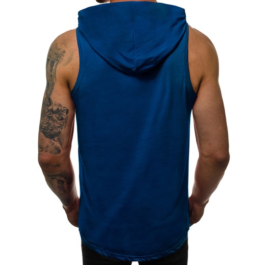 T-shirt męski niebieski Ozonee w nadruki bawełniany bez rękawów 