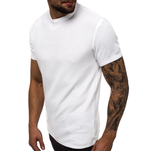 T-shirt męski Ozonee biały casual z bawełny z krótkim rękawem 
