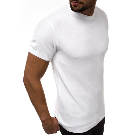 T-shirt męski Ozonee casual z bawełny biały z krótkim rękawem 