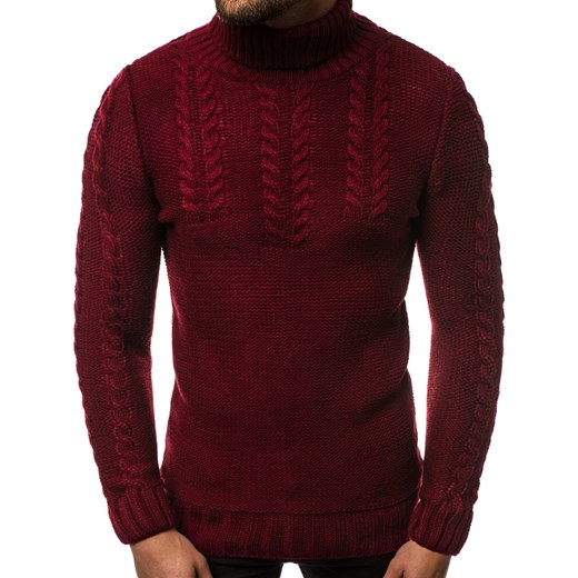 Ozonee sweter męski czerwony na zimę wełniany 