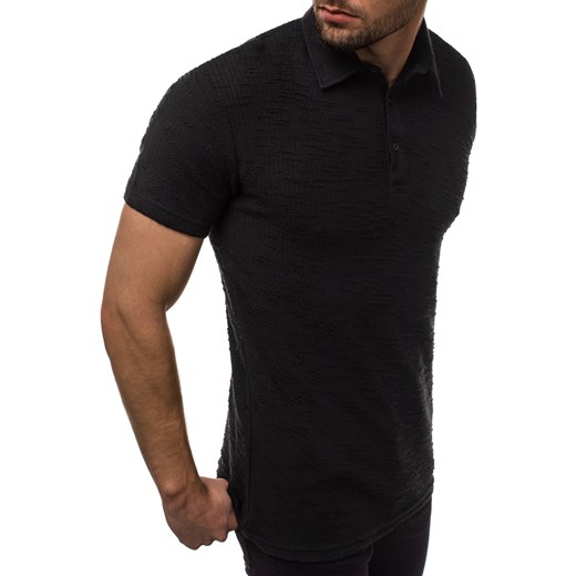T-shirt męski czarny Ozonee z krótkim rękawem bez wzorów 