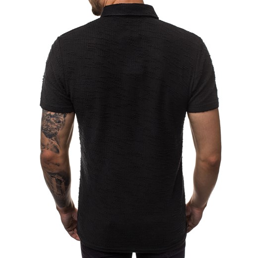 T-shirt męski czarny Ozonee bez wzorów z krótkim rękawem 