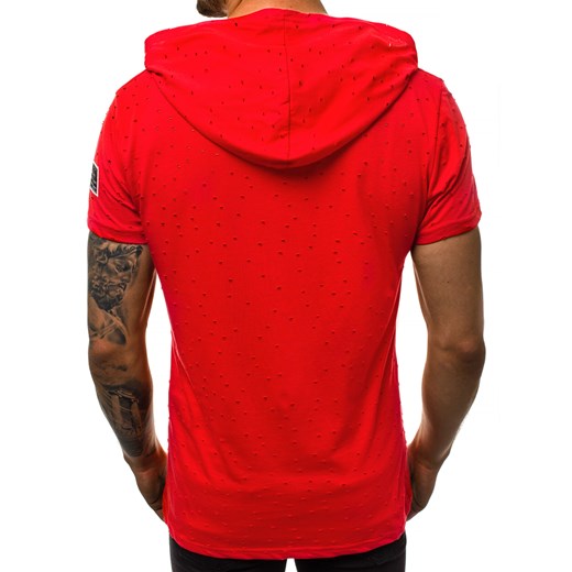 T-shirt męski czerwony Ozonee bawełniany młodzieżowy z krótkim rękawem 