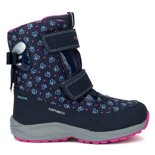 Buty zimowe dziecięce granatowe Geox w abstrakcyjnym wzorze na rzepy śniegowce 