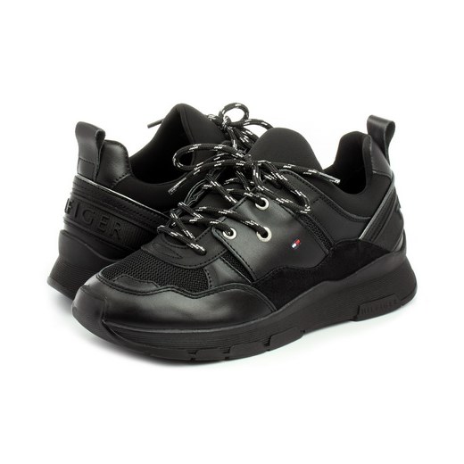 Buty sportowe damskie Tommy Hilfiger sneakersy młodzieżowe czarne skórzane płaskie gładkie 