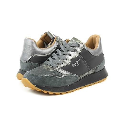 Szare sneakersy damskie Pepe Jeans bez wzorów sportowe na Szare Sneakersy damskie Pepe Jeans wygodne, modne i