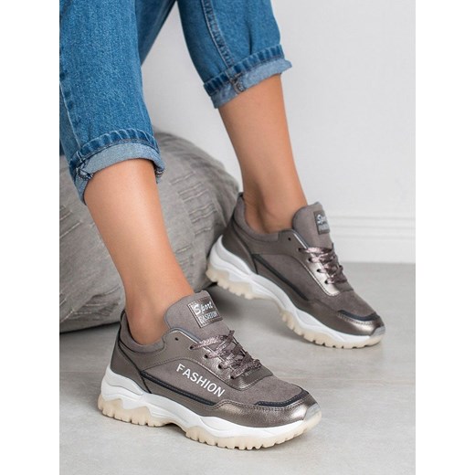 Buty sportowe damskie Merg srebrne sznurowane 