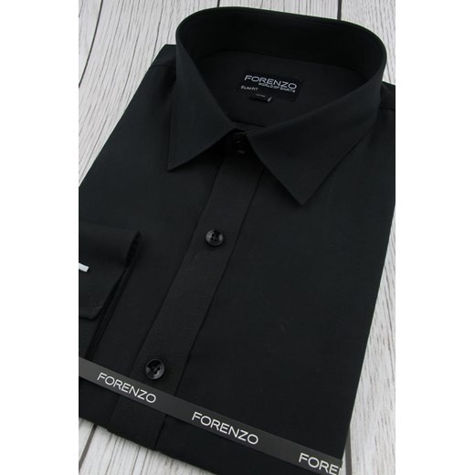 Koszula Męska Forenzo gładka czarna na długi rękaw w kroju SLIM FIT A268 Forenzo  XL swiat-koszul.pl