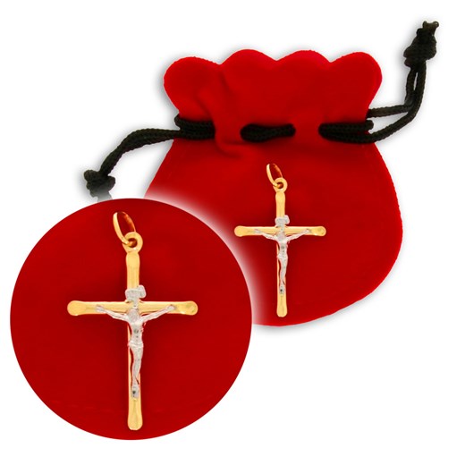 Złoty krzyżyk pr. 585 Krzyż duży prosty z wizerunkiem Jezusa ZK028   uniwersalny PrezentySrebrne.pl