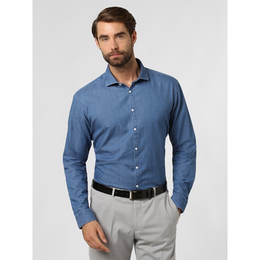 Niebieska koszula męska Andrew James New York bez wzorów z długimi rękawami 