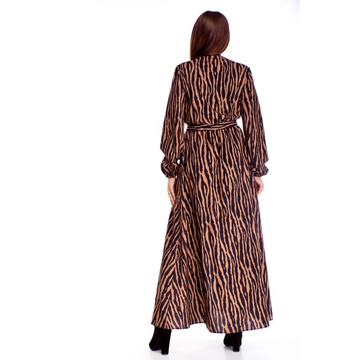 Sukienka wielokolorowa Ptakmoda.com maxi z dekoltem v w stylu boho z długim rękawem