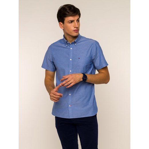 Koszula męska niebieska Tommy Hilfiger bez wzorów z kołnierzykiem button down 