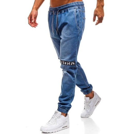 Spodnie jeansowe joggery męskie niebieskie Denley 2031