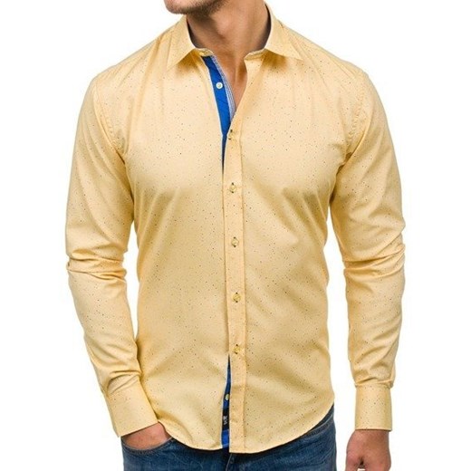 Koszula męska we wzory z długim rękawem żółta Bolf 6887