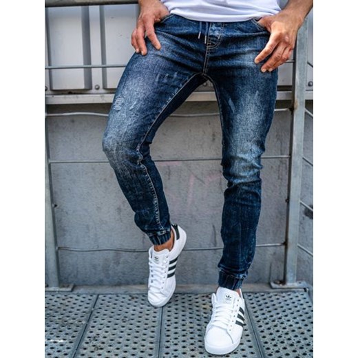 Spodnie jeansowe joggery męskie granatowe Denley KA606