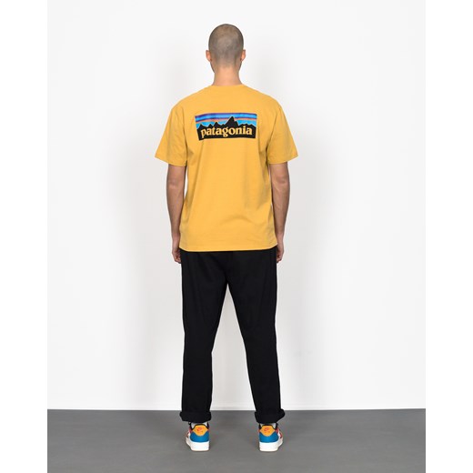 T-shirt męski Patagonia żółty z krótkimi rękawami bez wzorów 