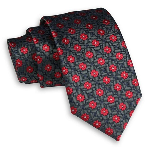 Ciemny Zielony Elegancki Męski Krawat -ALTIES- 7 cm, Klasyczny, w Czerwone Kwiatki KRALTS0386 ze sklepu JegoSzafa.pl w kategorii Krawaty - zdjęcie 76521899