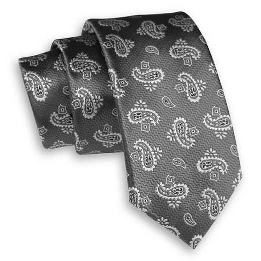 Szary Elegancki Męski Krawat -ALTIES- 6 cm, Klasyczny, Wzór Paisley, Łezki KRALTS0375 ze sklepu JegoSzafa.pl w kategorii Krawaty - zdjęcie 76521995