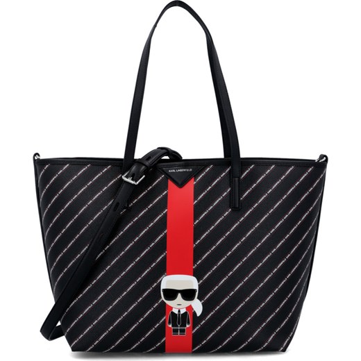 Czarna shopper bag Karl Lagerfeld młodzieżowa skórzana bez dodatków na ramię 