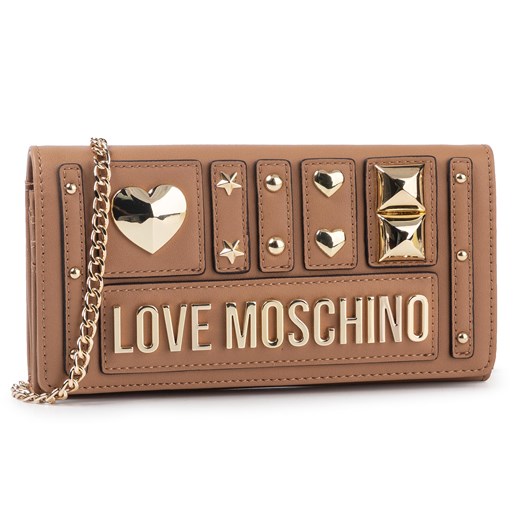 Kopertówka Love Moschino brązowa elegancka ze zdobieniami 