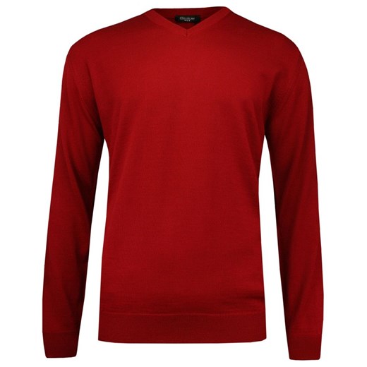 Sweter Czerwony Elegancki w Serek -MM Classic- Męski, (V-neck), Klasyczny SWMMAW19redV ze sklepu JegoSzafa.pl w kategorii Swetry męskie - zdjęcie 76570129