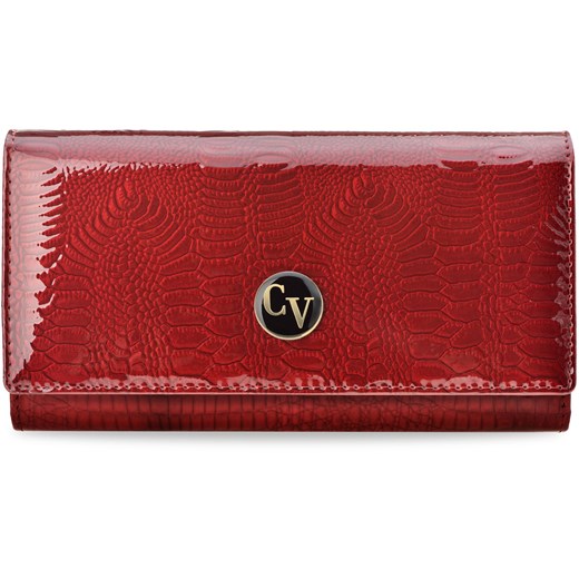 Elegancki portfel damski cavaldi lakierowana skórzana portmonetka kopertówka z tłoczonym wzorem - czerwony  Cavaldi  world-style.pl