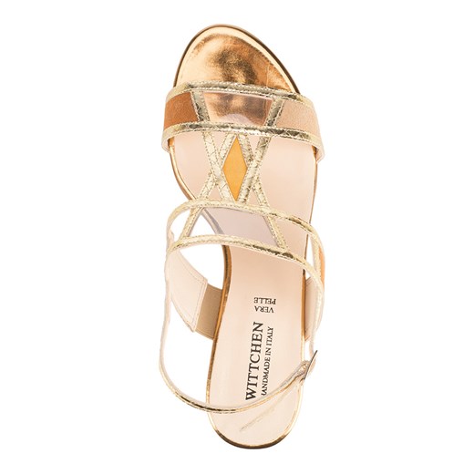 Wittchen sandały damskie ze skóry w abstrakcyjnym wzorze złote na obcasie z niskim obcasem z klamrą 