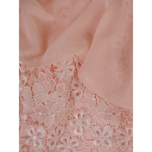 Koronkowa sukienka z szyfonowym szalem 14880, pastelowa kreacja na wesele.