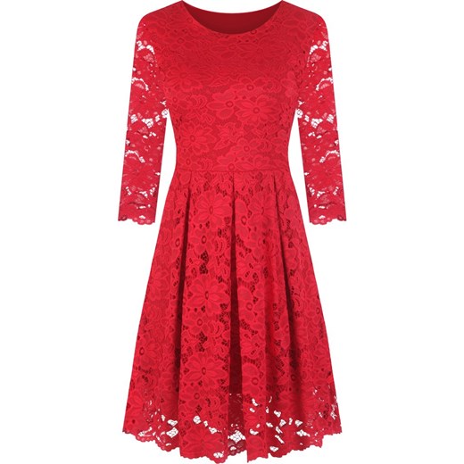 Koronkowa sukienka z rozkloszowanym dołem Izolda IV, czerwona kreacja na wieczór