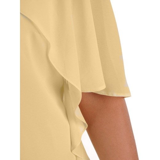 Sukienka żółta Modbis asymetryczna z okrągłym dekoltem bez wzorów z krótkim rękawem midi 